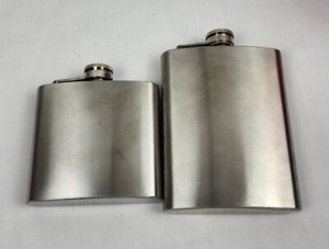 2 Flasks - 6 Oz & 8 Oz Stainless Steel Whiskey Drink Hip Flasks