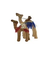 Camel Stuffed Stitched Figurine Pair Vintage Learher Decor