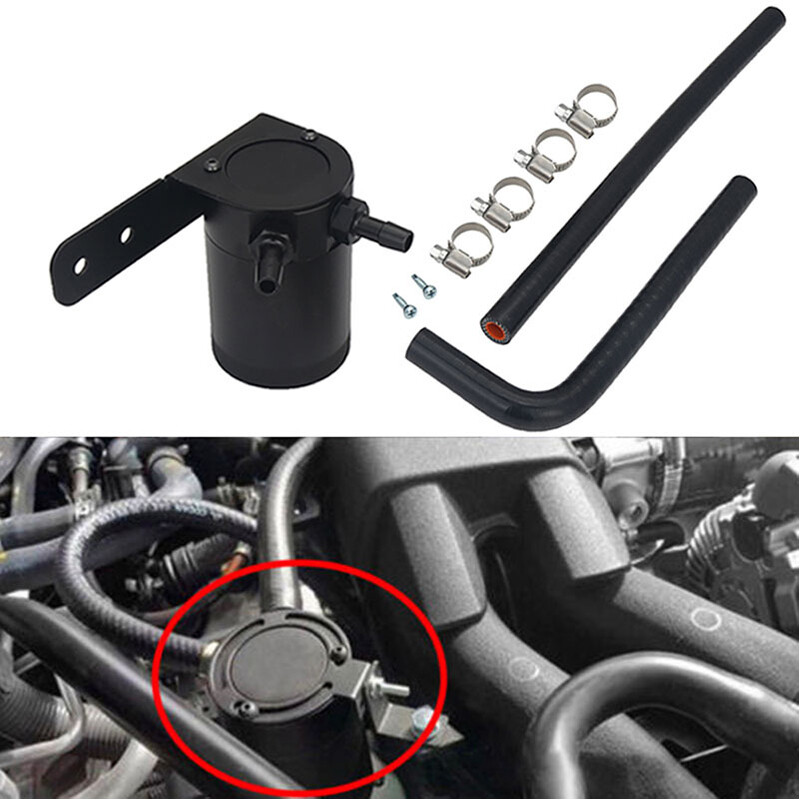 1 Set Car Auto Oil Catch Can Baffled Oil Separator Tank 2 Port With Hose Part