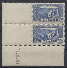 U589 French Andorra 1941 Chapelle Meritxell 2,50F (Mi.81) full marginal pair MNH