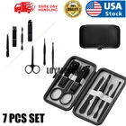 7PCS Pedicure Manicure Set Nail Clippers Cleaner Cuticle Grooming Tool Kit Case