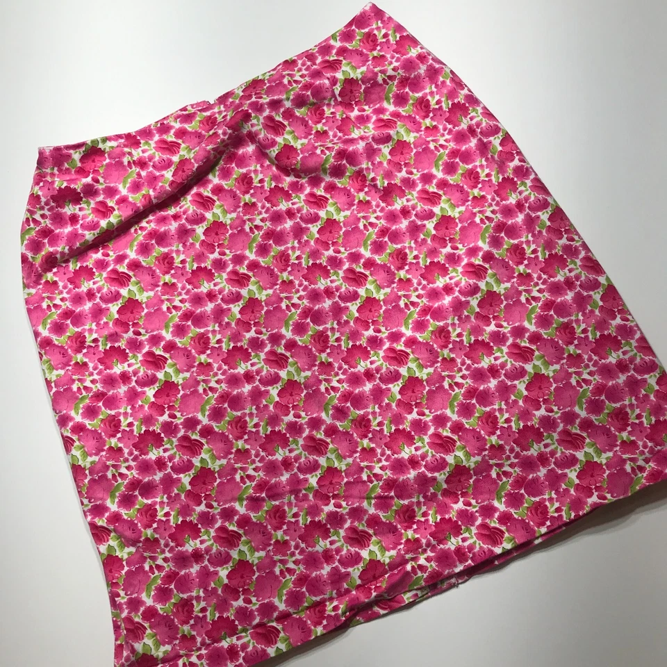 Briggs Rosa Delicada Floral Lindo Patrón Recto Verano Algodón Falda EE. UU. Talla 16 Foto 3 de 4
