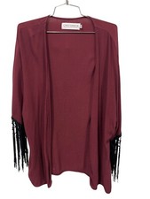 Gypsy Warrior Open Front Kimono Cardigan Size OS Fringe Sleeve Maroon Black Boho