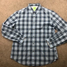 Hugo Boss Shirt Men XL Blue Check Preppy Casual Button Up Green Label