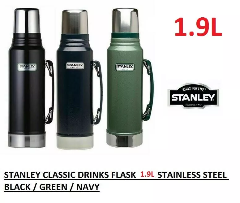 New STANLEY Classic Vacuum Insulated 1.9 Litre Thermos Flask Black Green  Navy