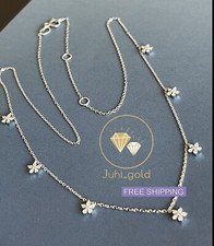 Real Solid 925 Sterling Silver 1.5Ct Round Simulated Women Daisy Flower Necklace