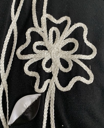 Lauren Michelle Open Front Black Rope Appliqué Cardigan Sweater Women Small - Picture 2 of 13