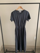 LOFT Petite Grey Cut Out Midi Dress V-Neck Short Sleeve Size MP