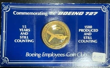 1979 BOEING 727 BRONZE MEDAL EMPLOYEES COIN CLUB SEALED IN PLASTIC&CARDBOARD