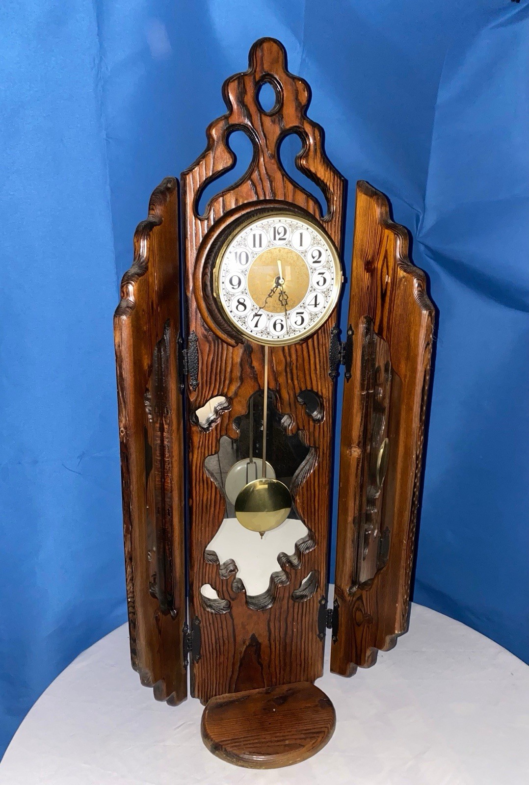 Large Tiki Style Wooden Clock Mirror