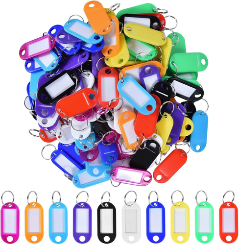 100 Pcs Colorful Plastic Key Tags Labels with Ring for Keys Pets Bags ...