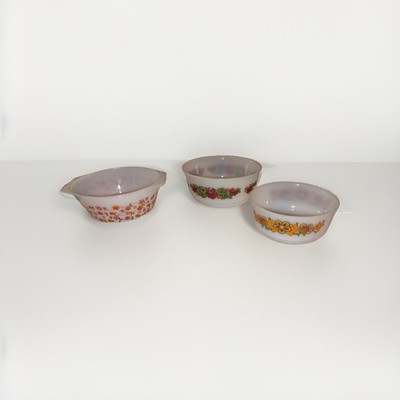 Vintage Jena Glas Schott Mainz 2 Bowls 1970s Retro Floral Pattern Jena Glass