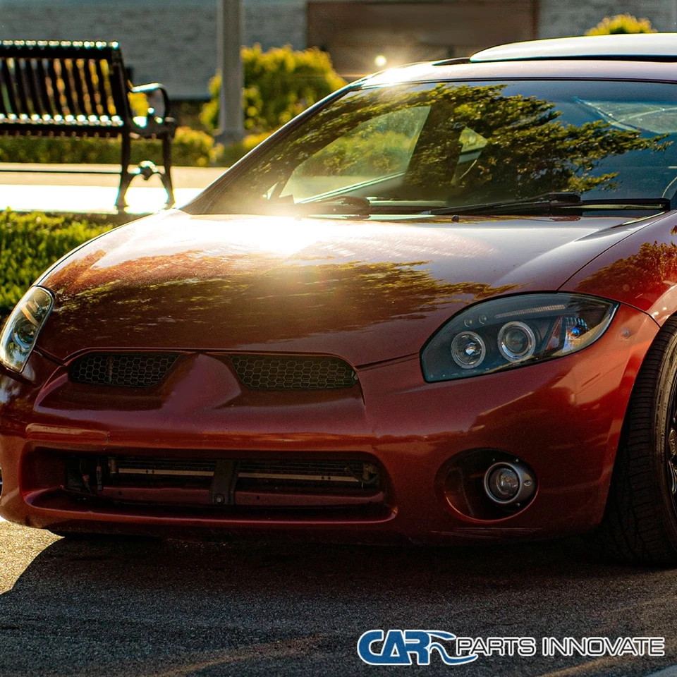 Fits 2006-2012 Mitsubishi Eclipse LED Halo Black Projector Headlights Left+Right Foto 3 de 4