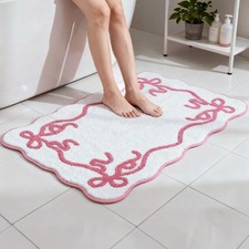 17x24 Inch Pink Coquette Bow Tufted Soft Plush Microfiber Bathroom Bath Rug