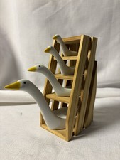 Vintage Avon Ceramic Geese Measuring Spoons with Original Wood Stand *read*
