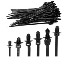 60PCS Push Mount Zip Ties – Nylon Automotive Cable Ties, 6 Types, Black