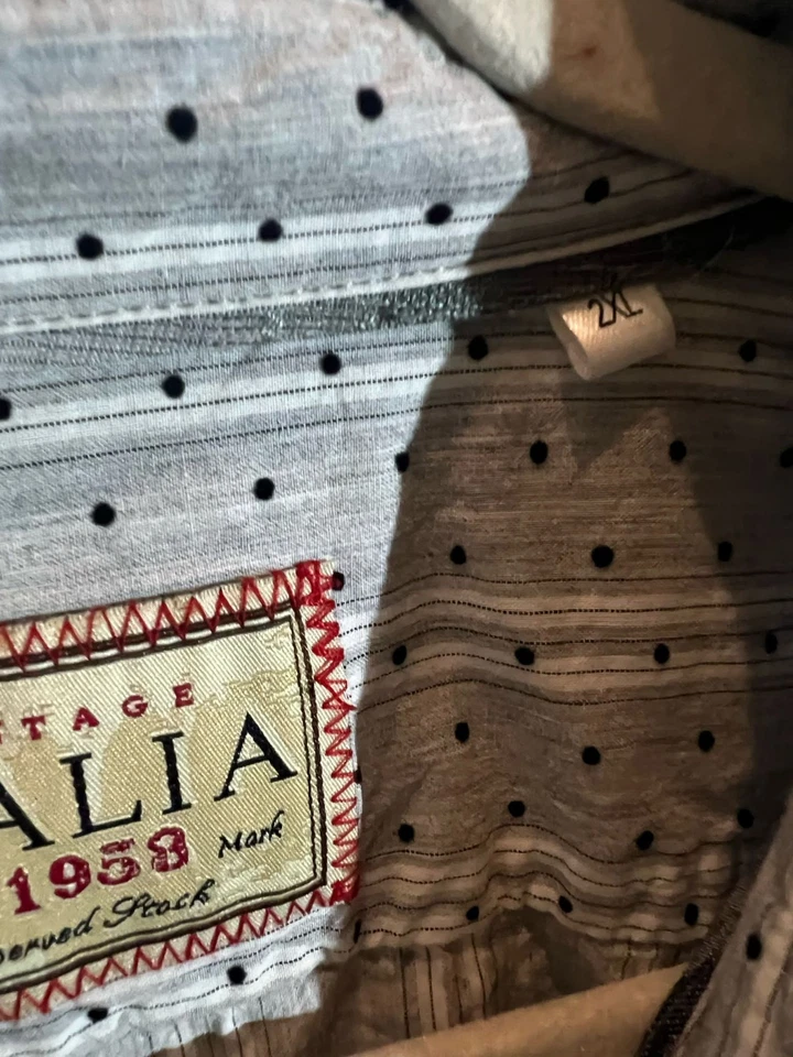 Camisa vintage Italia c. 1958 abotonada manga larga lunares gris para hombre talla 2XL Foto 4 de 4