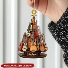 Personalized Guitar Christmas 2D Flat Ornament, Christmas Home Decor