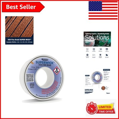 Compact Super Wick Desoldering Braid with RMA Flux, 25' Length for Electronics