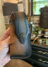 Carved Cow Leather Sheath for 4" Folding Knife Cover Pouch Belt Clip~ NEW