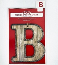 Letter B Holiday Ornament Xmas Monogram Initial Faux Wood-Like Cardboard Brown