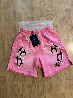 Hellstar Pink Graphic Logo Sweat Shorts Men's Cotton Fleece Drawstring Pockets S