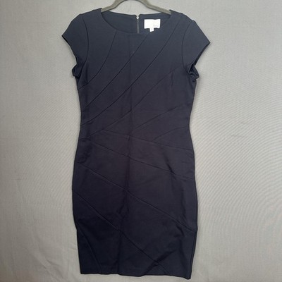 Dalia Dress Womens 8 Blue Sheath Cap Sleeve Exposed Zip Knee Length Work Office