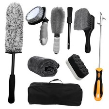9Pcs Car Wheel Brush Kit with Storage Bag, Wheel Cleaning Brush, Microfiber