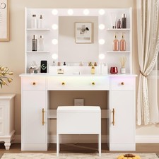 Vanity Desk with Mirror and Lights, Makeup Vanity with Charging Station  Vanity