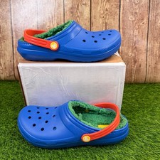 Crocs Classic Fuzz Lined Clog Kids Junior 6 Blue Green Orange Warm Comfort