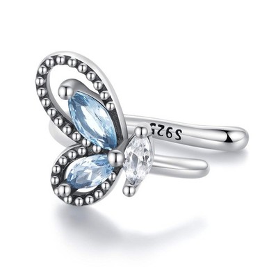 SOLID Sterling Silver 10mm Blue Butterfly Ear Cuff Earring by YOUnique Designs