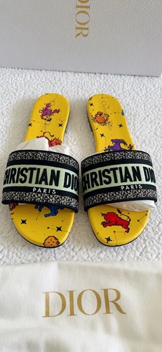Sandales Christian Dior toile brodée pixel zodiac DWAY à glissière 39,5/US9,5