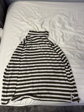 GUESS Originals Striped T-Shirt Brown White Cotton Men Size M Long Sleeve