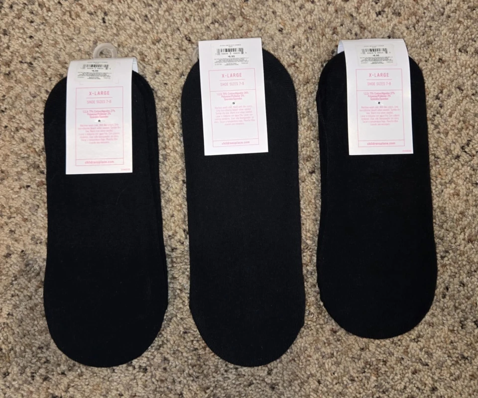 Paquete de 3 calcetines The Children's Place Girls No Show talla XL 7-8 lote de 3 negros Foto 2 de 3