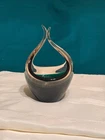 Murano Glass Basket Bowl Green Sommerso Split Handle Vintage Italy Art Glass