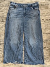 American Eagle Super High Rise Baggy Wide Leg Jeans Light Wash 14 X Short Denim
