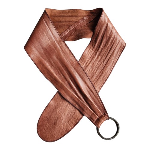 Double Ring Buckle Super Soft Brown Leather 4.5" Wide Sash Wrap Belt 45" Long