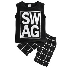 Toddler Baby Boys Clothes Outfits Letter Sleeveless Tank Tops  Plaid Shorts Set