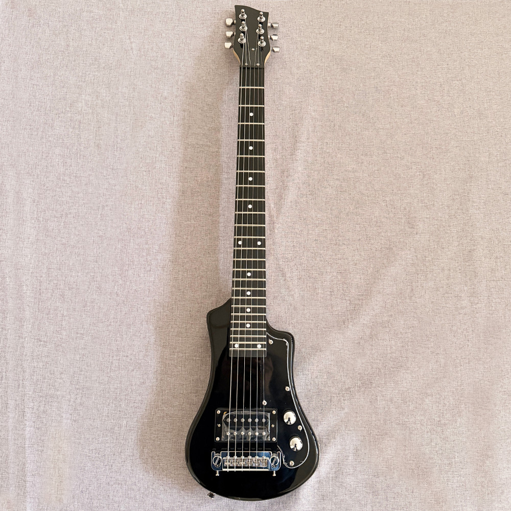 Black Mini Hofner Electric Guitar 6-String 24 Frets Lightweight Travel Friendly