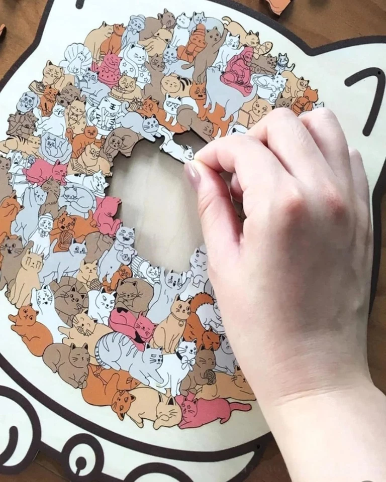 135-teiliges Morandi Katzenpuzzle mit Holzrahmen - Einzigartiges Katzendesign - Bild 4 von 4