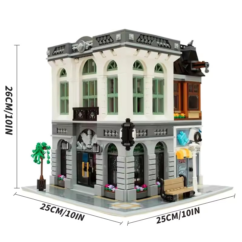 LEGO-kompatible Straßengebäude - Bausatz Bank + Wäscherei 5