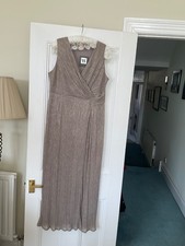 New sleeveless  v neck evening dress size 16 pearlised taupe with gold shimmer