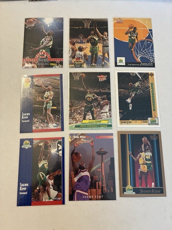 Lot Of 9 Shawn Kemp Seattle SuperSonics Basketball NBA Cards