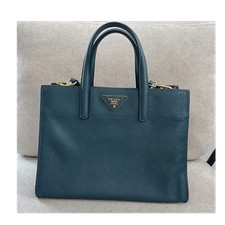 PRADA Satchel Top Handle Bag Zip Closure Detachable Strap Gold Hardware