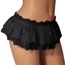 Eeghurt Sissy Lace Panties Men Ruffled Thongs Mini One Size, Black