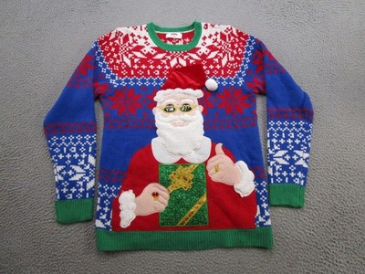 Holiday Time Santa Claus Gangster Bling Comedy Funny Christmas Sweater Size M