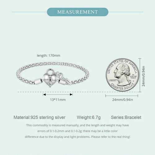 VOROCO Solid 925 Sterling Silver Heart Lock Key CZ Basic Bracelet Jewelry Women - Picture 8 of 14