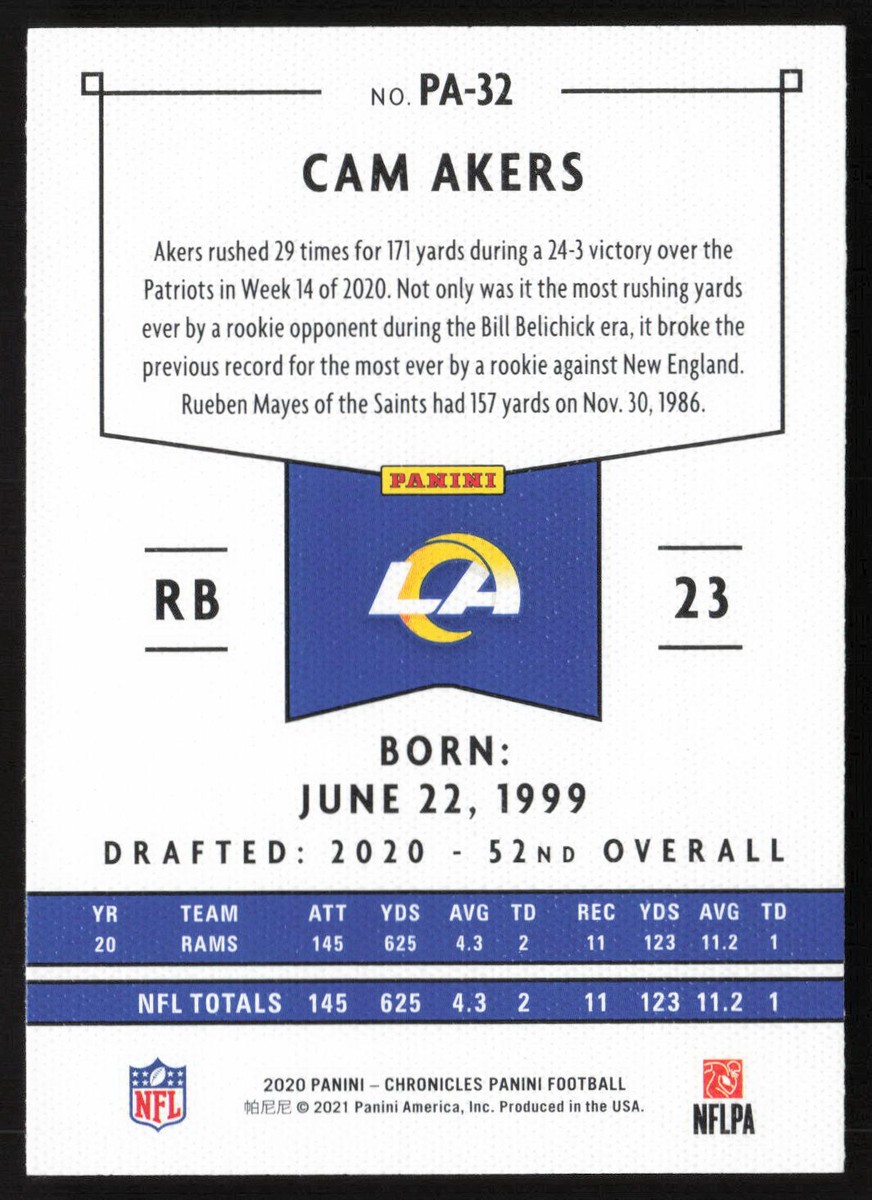 その他 ahcarimer 2020 Panini Chronicles Panini Pink Cam Akers #PA-32 Los Angeles