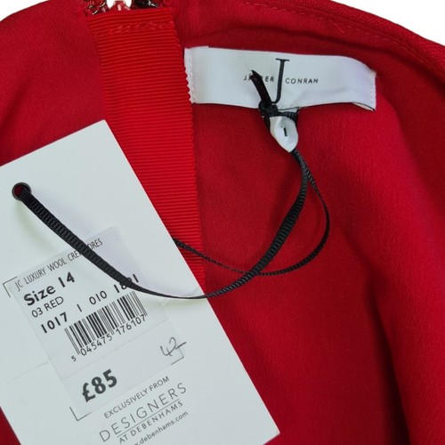 Jasper Conran Midikleid rot Wolle Krepp UK 14 ärmellos Luxus Smart Work neu - Bild 5 von 7