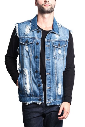Victorious Men's Washes Distressed Denim Vest Sleeveless Jacket S~5XL -DK101 - Picture 15 of 16